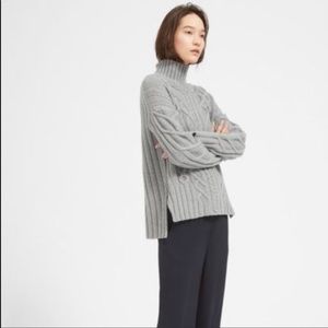 Everlane Light Gray Cable Knit Turtleneck Sweater